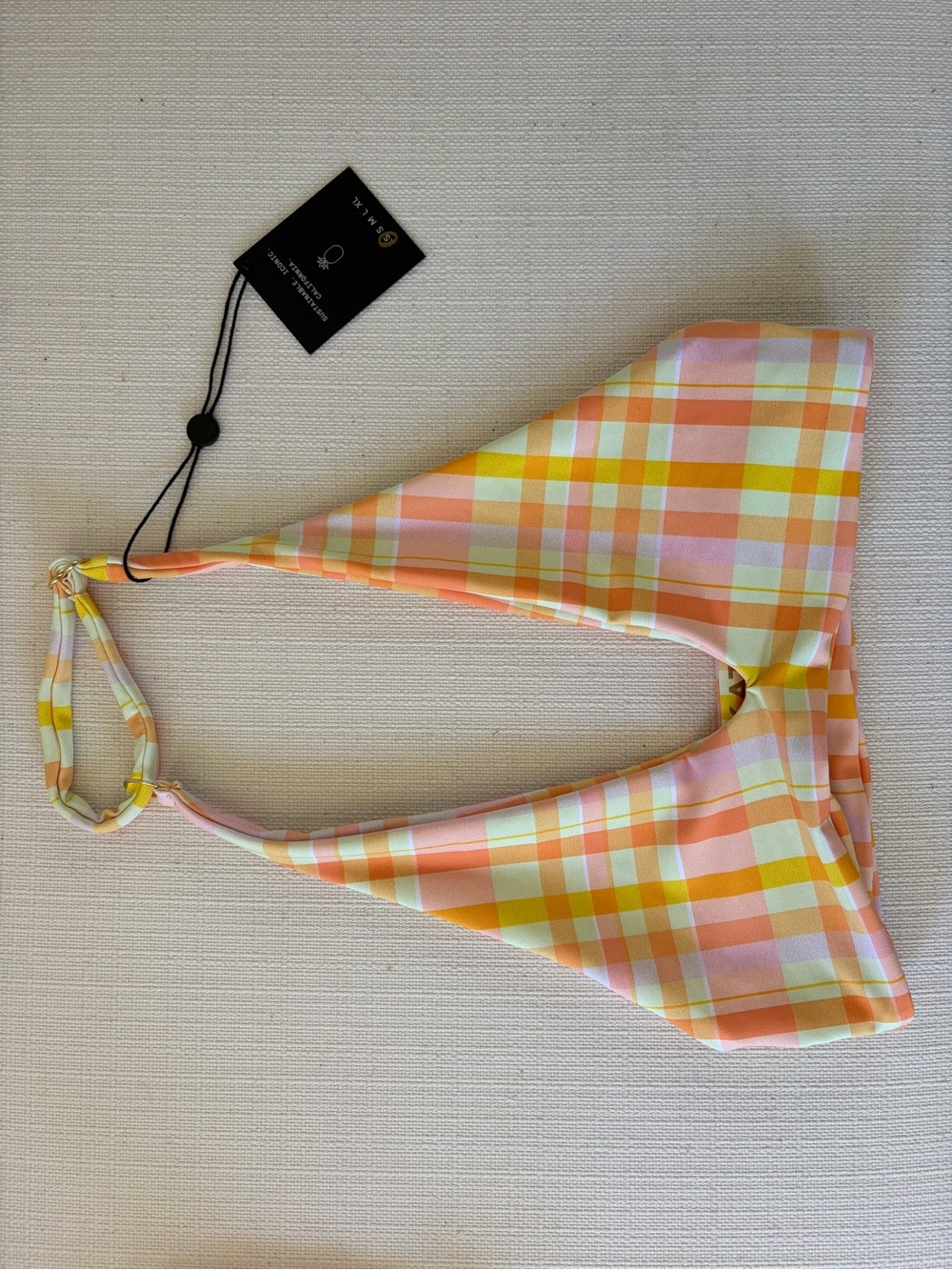 Skatie Pastel Plaid Bikini Bottoms in Peach, Yellow & Cream